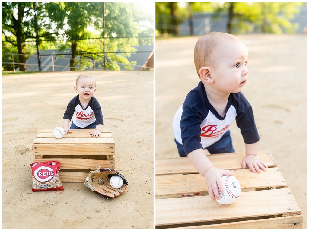 baby is ready to celebrate his baseball first birthday